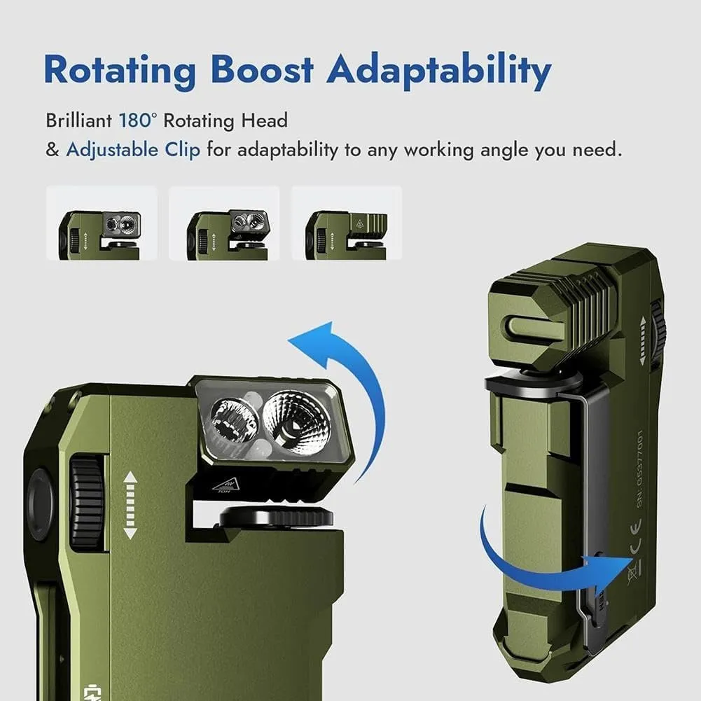 Portable Mini Flashlight with Rotatable Head, G5 EDC Light 400 Lumens, Rechargeable Camping Lights, Compact Pocket Flashlights, Ip68 Waterproof Flat Flashlight with Magnet for Outdoor, Emergency(Green