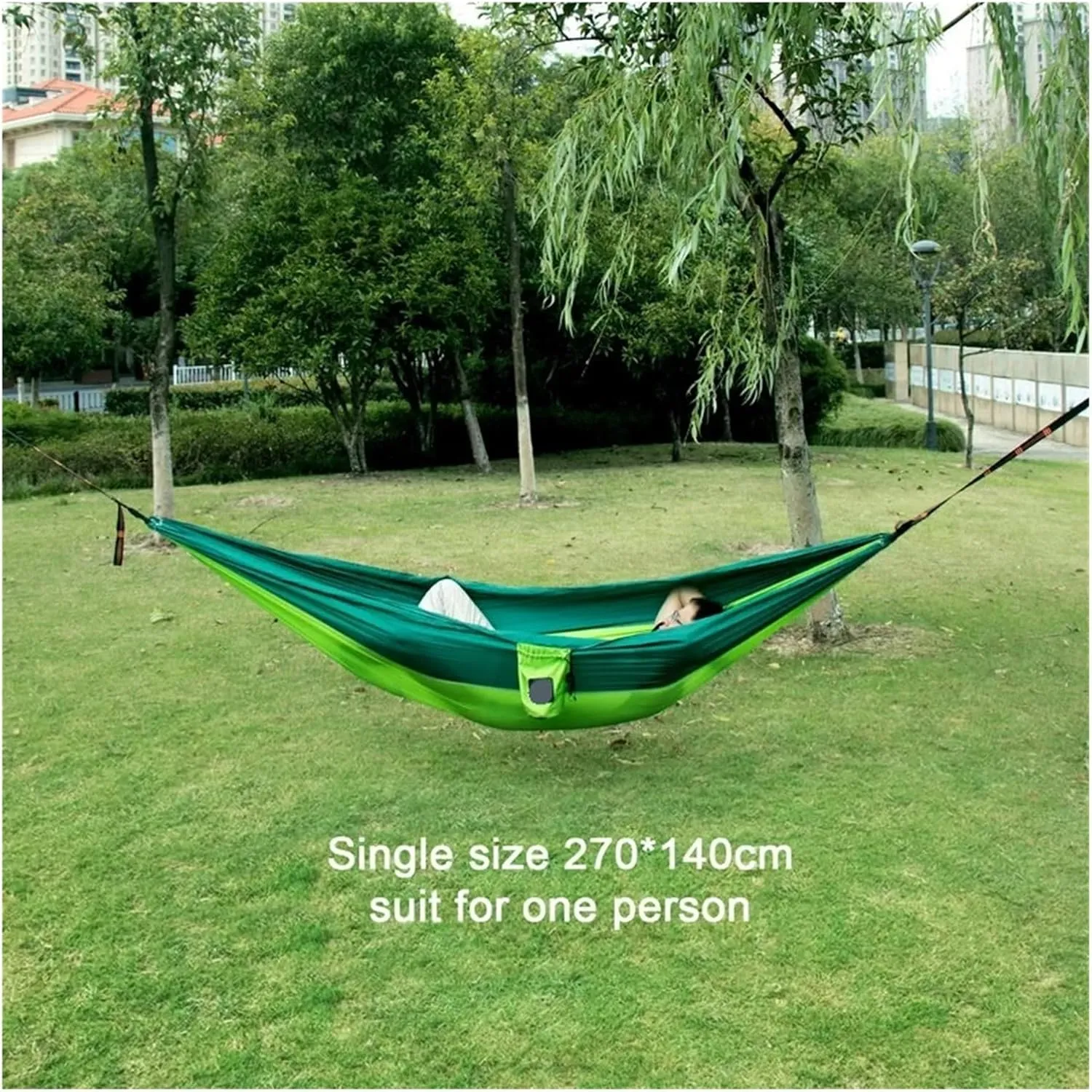 Portable Nylon Parachute Fabric Single and Double Size Outdoor Camping Hiking Garden Hammock for Terrace, Outdoor(Double Brown Green)