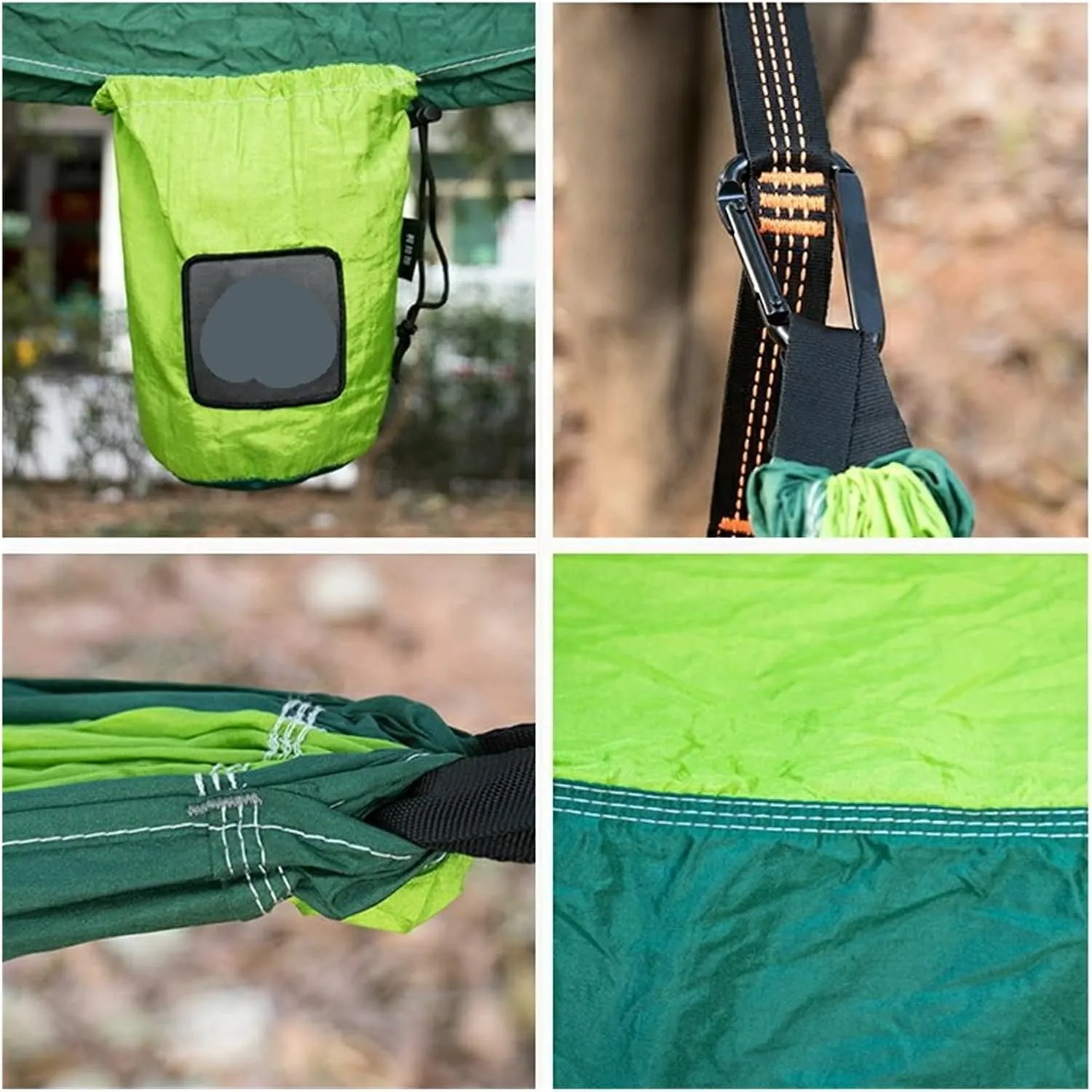 Portable Nylon Parachute Fabric Single and Double Size Outdoor Camping Hiking Garden Hammock for Terrace, Outdoor(Double Brown Green)