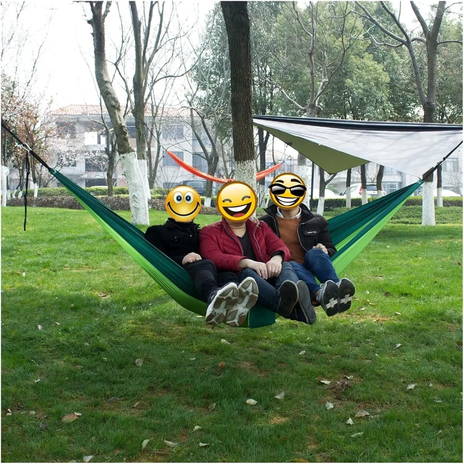Portable Nylon Parachute Fabric Single and Double Size Outdoor Camping Hiking Garden Hammock for Terrace, Outdoor(Double Brown Green)