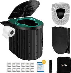 Portable Toilet, Upgraded 15'' Camping Toilet for Adults with Lid, Folding Toilet with Removable Paper Holder, Travel Portable Potty for Camping, Hiking, Roadtrip, Tent, Truck Drivers