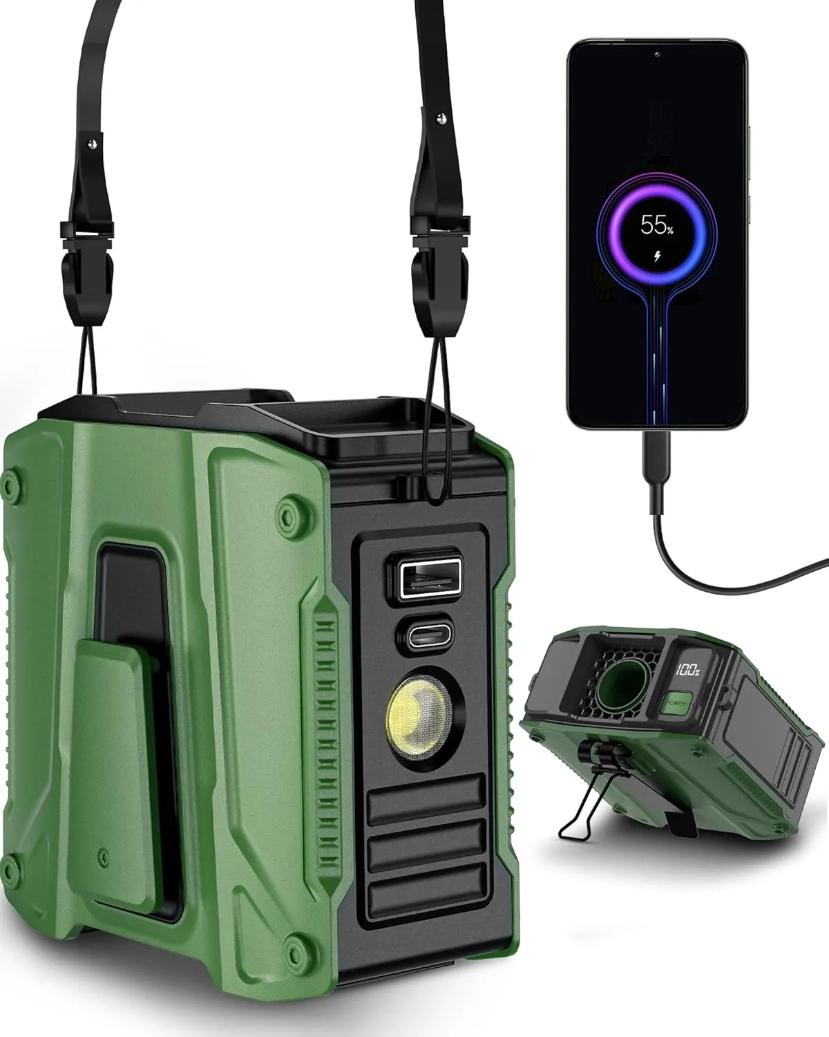 Portable Waist Fan Clip On Belt Under Shirt, Wearable Cooling Personal Neck Fan Rechargeable that Blows Cold Air w/ Lanyard, 5-Speed, FlashLight, Display, Travel Essential for Men Work as Powerbank