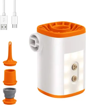 Portable Wiless Electric Air Pump with Light 3600mAh USB able Mini Air Pump Quick Fill Inflator Deflator with 4 Nozzles for Inflatables Sleeping Pad Swimming Ring Water Toys Vacuum Bags