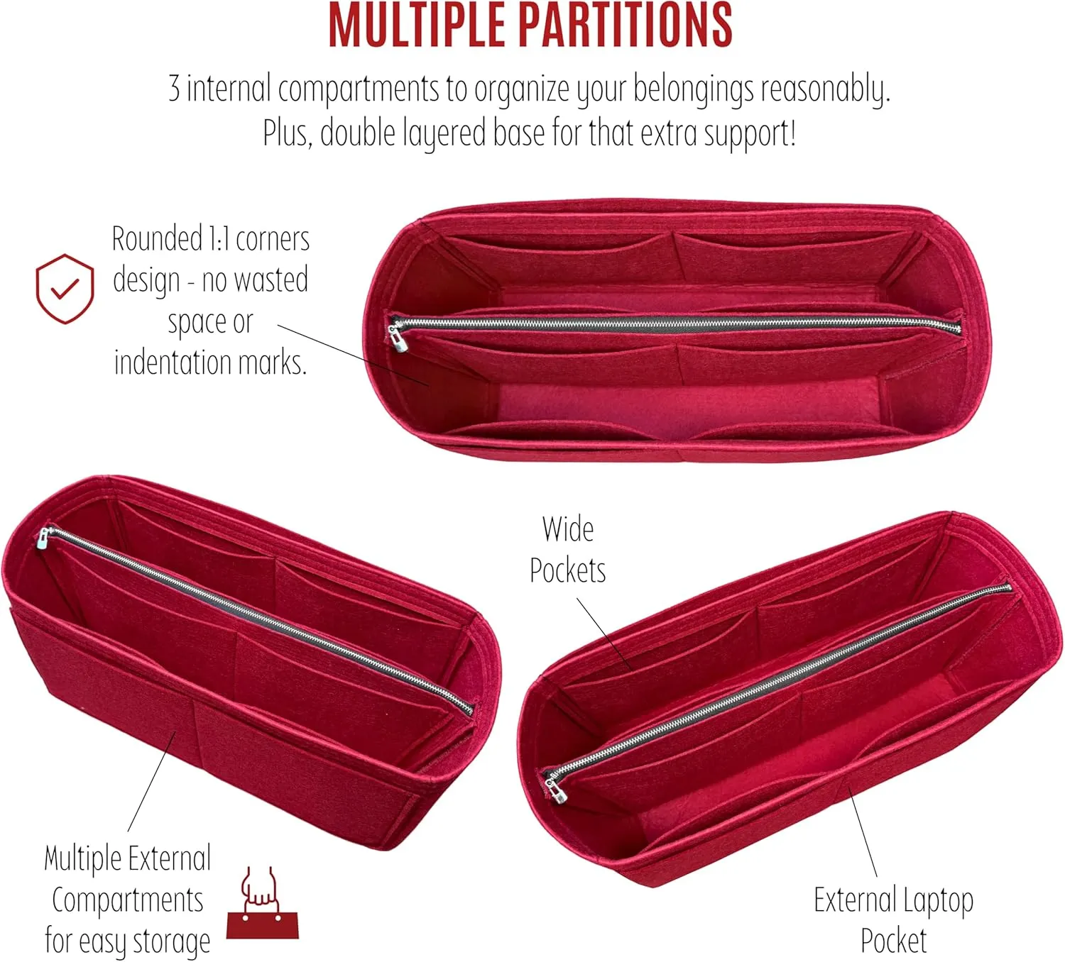 Premium Purse Organizer compatible with Row Three Park Tote Bag Insert - Handmade Bag Organizer Perfect Fit for S/Three/XL Tote (Bubblegum, For Three Park Tote)