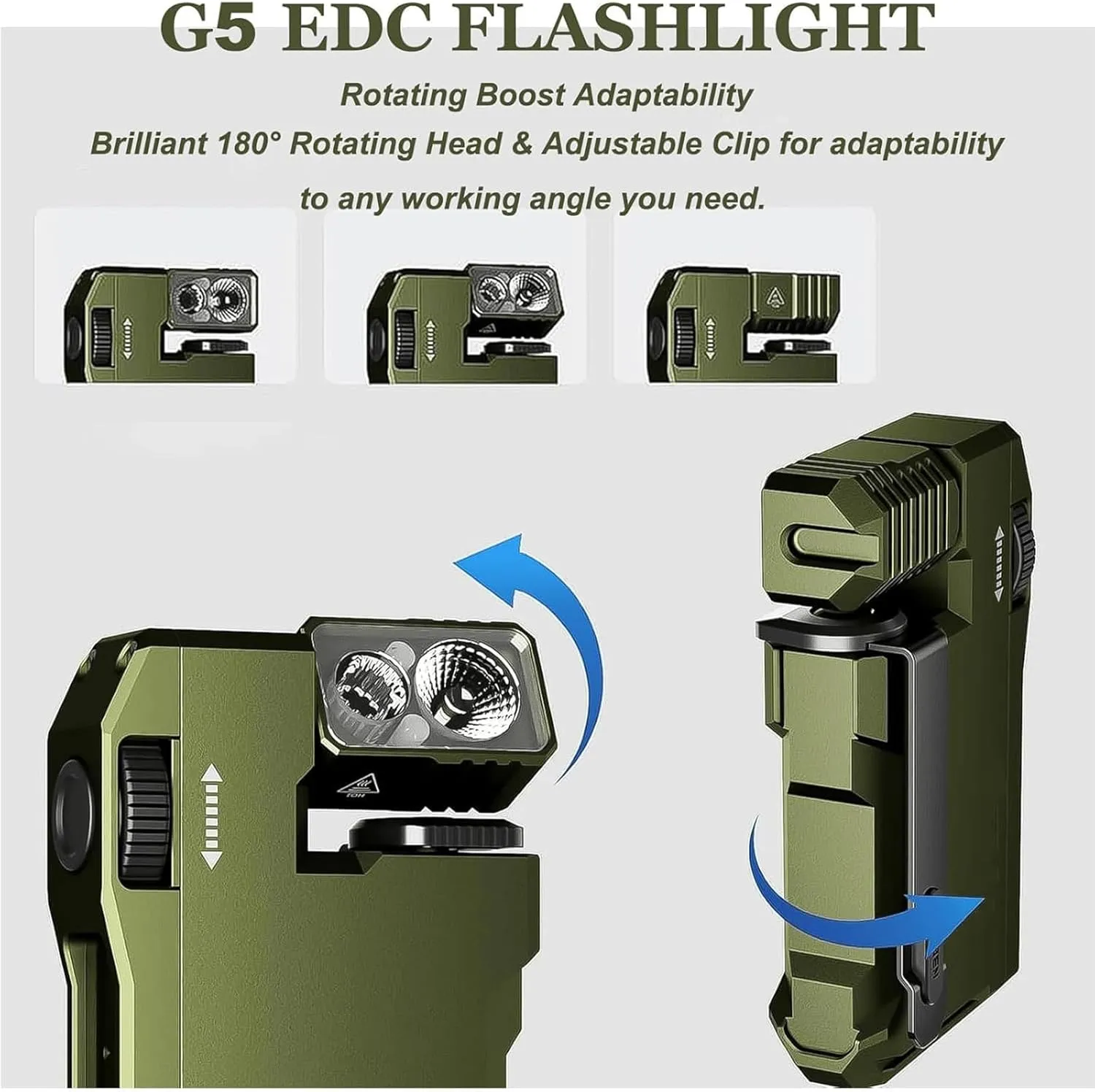Priormer Flashlight, G5 EDC Light 400 Lumens, G5 Pocket-Sized LED Light 400 Lumens, 180° Rotation Dual Light Waterproof Magnetic Mini Flashlight for Outdoor, Emergency & Daily Carry (Black)