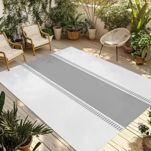 Pure Grey Outdoor Patio Rug 4x6ft Large, Washable RV Camping Outside Area Runner Rug Mat, Soild Color Minimalism Abstract Stripes Indoor Outdoor Carpet for Picnic Backyard Deck Porch Balcony Beach