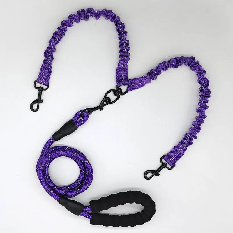 Purple Pet Double-Ended Rope   1.5M Leash - Easy to walk two dogs, tangle-free design