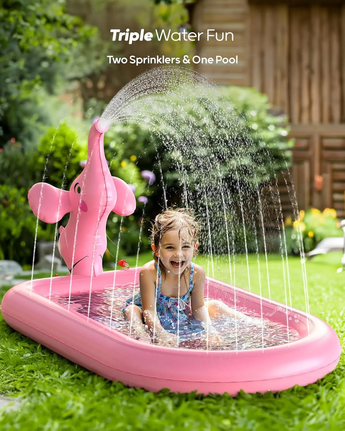 QPAU Splash Pads for Toddlers 1-3, Pink Elephant Toy Splash Pad for Kids, Outdoor Play Mat for Babies, Inflatable Sprinkler Pool for Birthday Girl Gifts 1 Year Old Girl