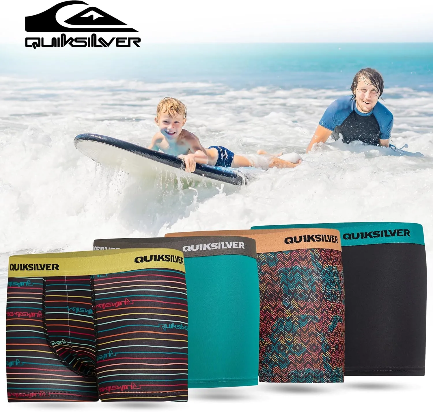 Quiksilver Boys Underwear 4 Pack Boxer Briefs for Boys 6-18 Durable Stretch Breathable Moisture Wicking