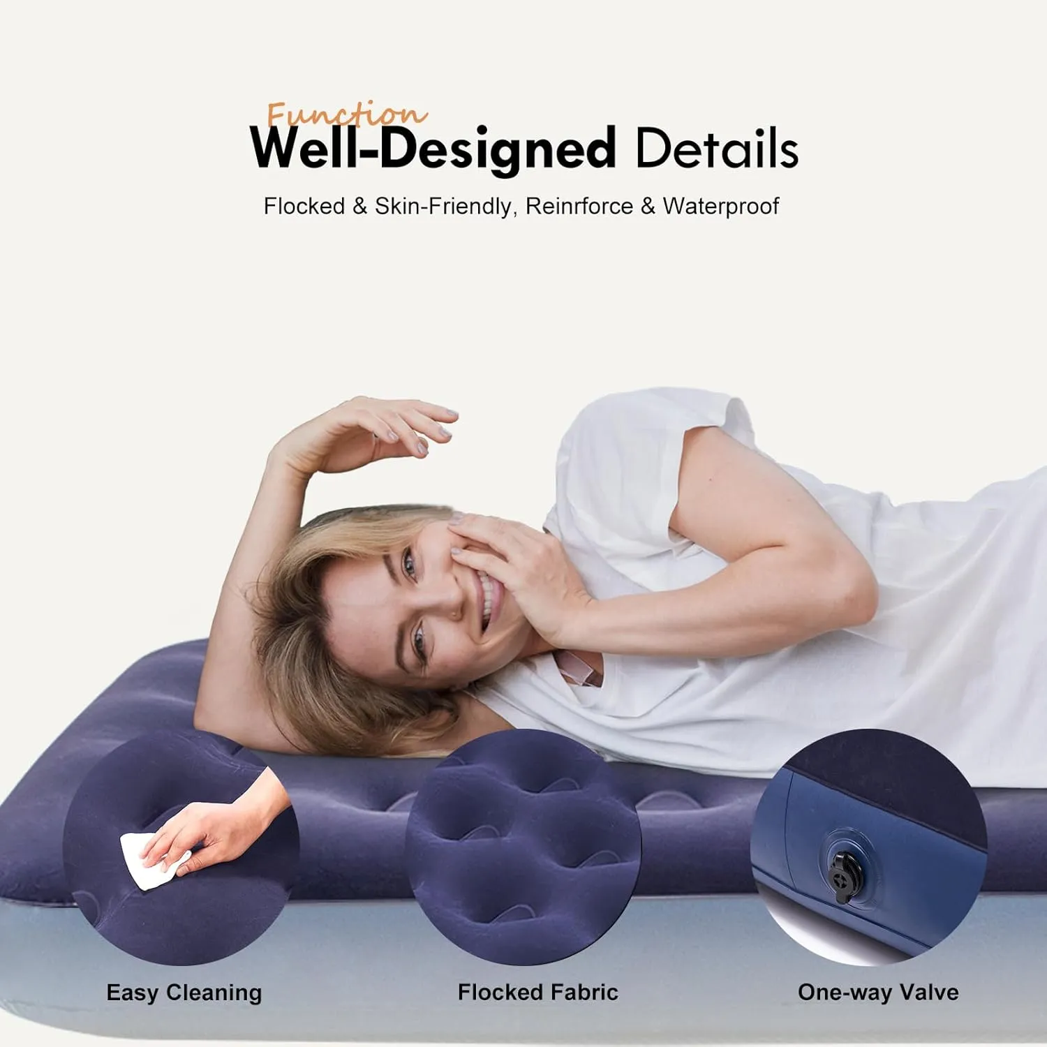 RAPTAVIS Single Size Air Mattress Inflatable Bed, Blow Up Mattress Camping Sleeping Pad