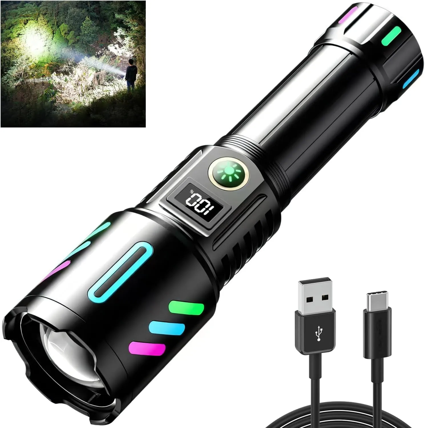 Rechargeable Flashlights 990,000 Lumens, Super Bright LED Flashlight High Lumens with USB Cable, 3 Modes Waterproof Flashlight Powerful Flash Light for Home Camping Hiking Emergencies
