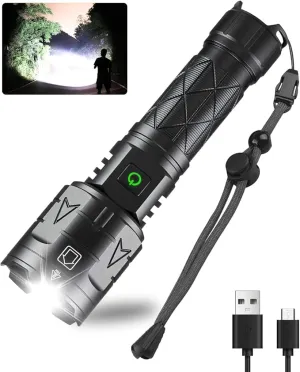 Rechargeable Flashlights High Lumens, Super Bright Flashlight 100000 Lumens, Powerful Tactical Flashlights, 5 Modes, Zoomable, IPX5 Waterproof, Handheld XHP160 LED Flashlight for Emergency Camping