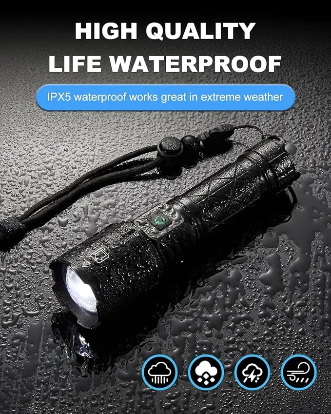 Rechargeable Flashlights High Lumens, Super Bright Flashlight 100000 Lumens, Powerful Tactical Flashlights, 5 Modes, Zoomable, IPX5 Waterproof, Handheld XHP160 LED Flashlight for Emergency Camping