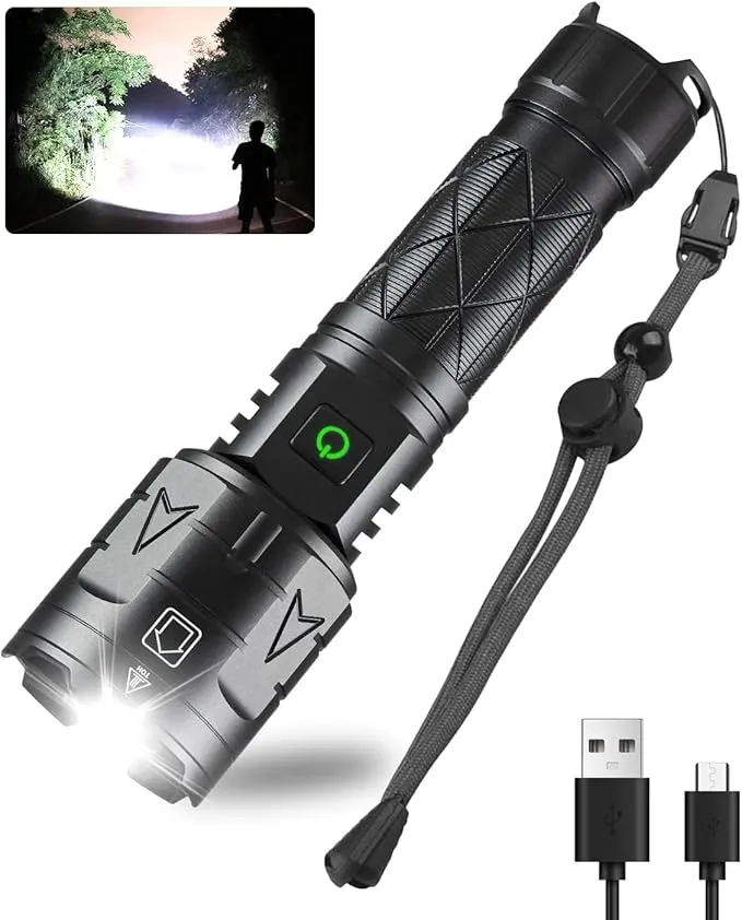 Rechargeable Flashlights High Lumens, Super Bright Flashlight 100000 Lumens, Powerful Tactical Flashlights, 5 Modes, Zoomable, IPX5 Waterproof, Handheld XHP160 LED Flashlight for Emergency Camping