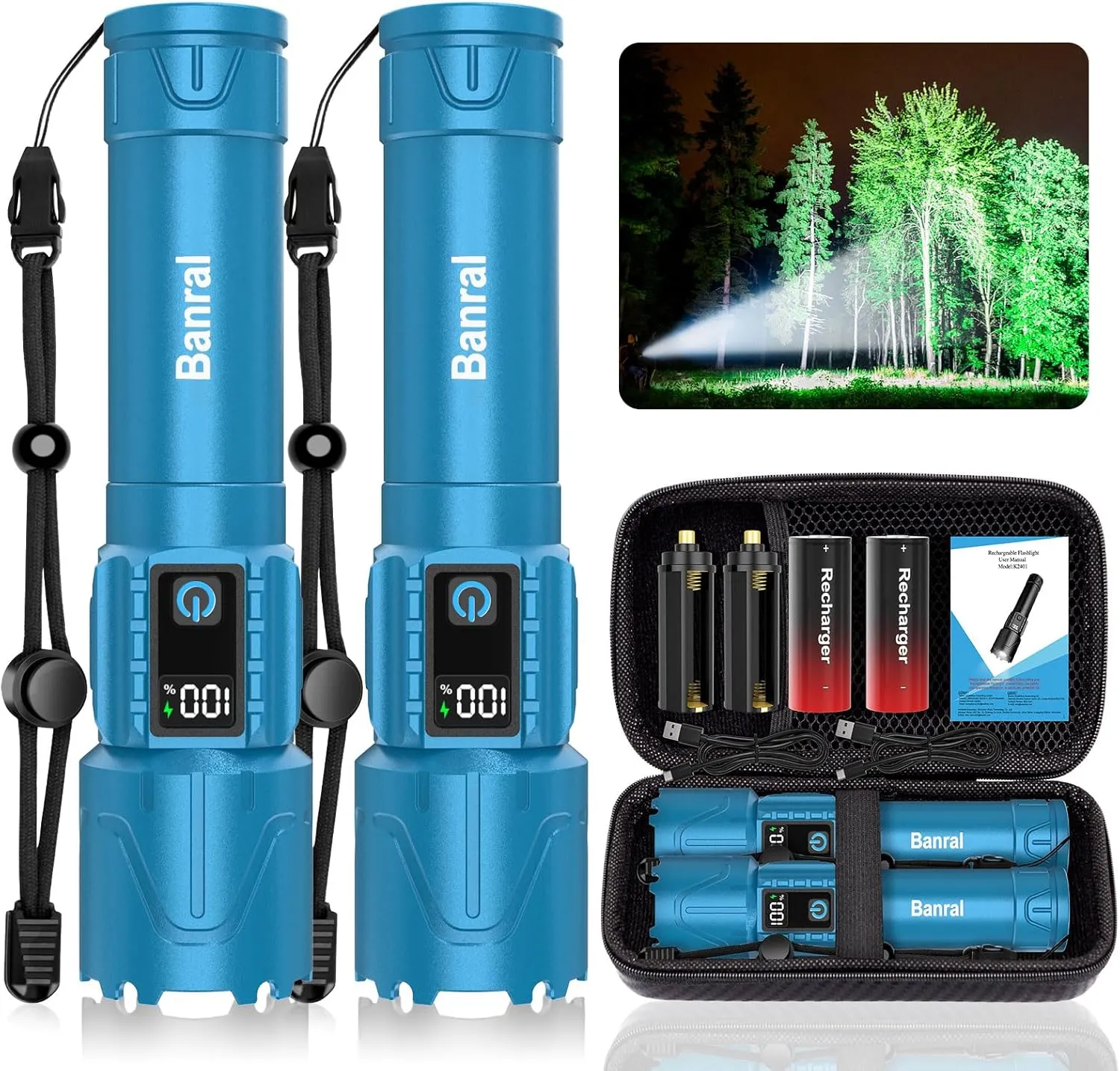 Rechargeable Flashlights High Lumens - Super Bright LED Tactical Flash Light, Powerful Waterproof Handheld USB C Flashlight for Camping,Emergencies,Home,5 Modes,Zoomable (2, Turquoise)