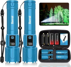 Rechargeable Flashlights High Lumens - Super Bright LED Tactical Flash Light, Powerful Waterproof Handheld USB C Flashlight for Camping,Emergencies,Home,5 Modes,Zoomable (2, Turquoise)