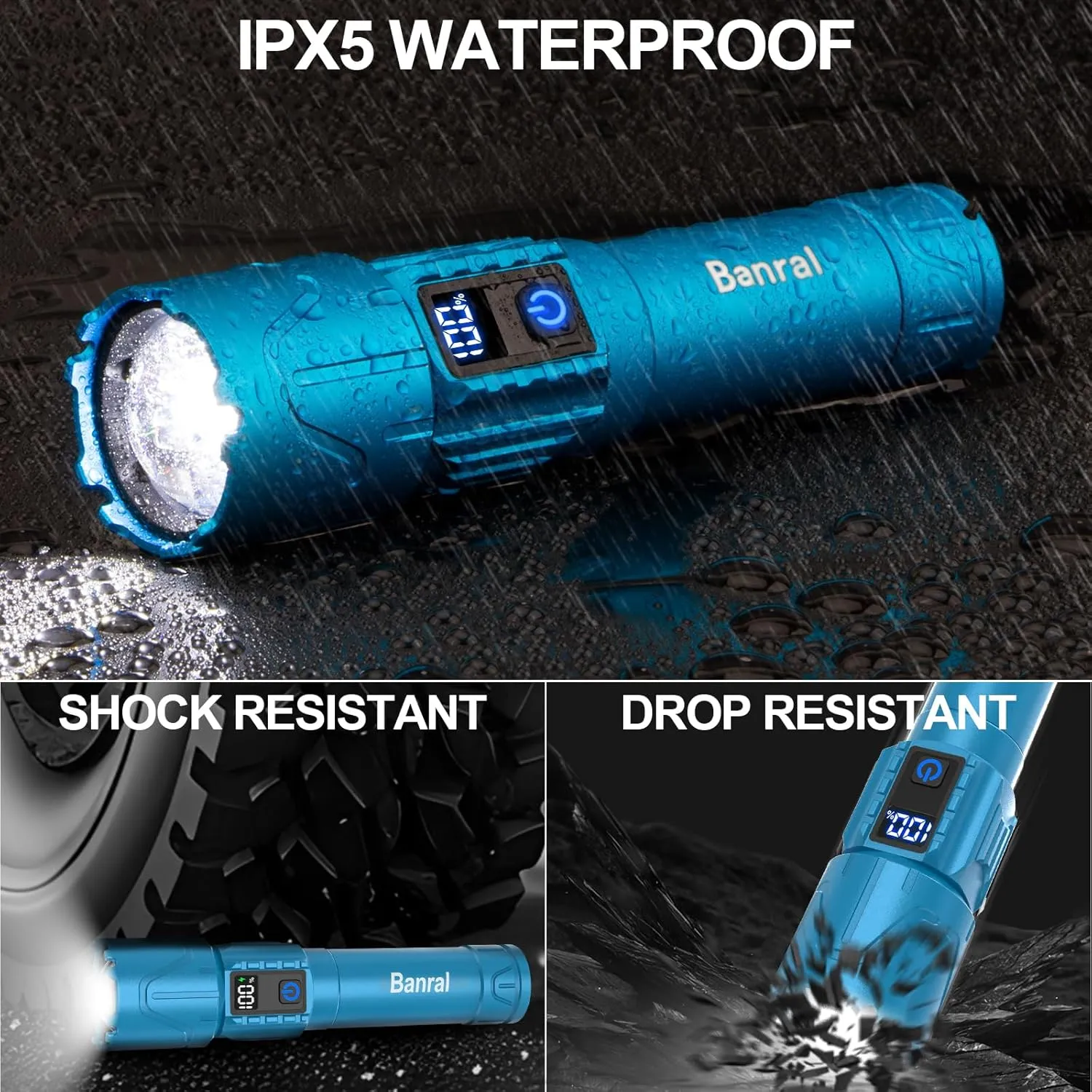 Rechargeable Flashlights High Lumens - Super Bright LED Tactical Flash Light, Powerful Waterproof Handheld USB C Flashlight for Camping,Emergencies,Home,5 Modes,Zoomable (2, Turquoise)