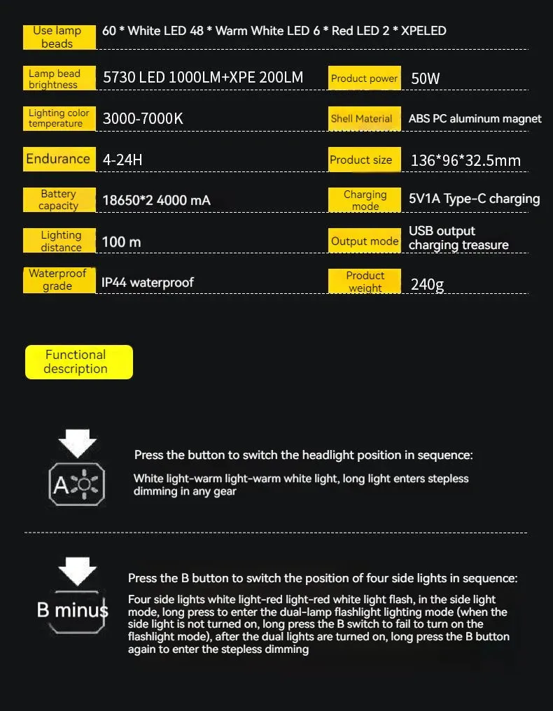 Rechargeable LED Camping Tent Light - High Power, Waterproof, Portable Outdoor Emergency Lantern