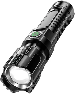 Rechargeable LED Tactical Flashlight – 1600 Lumens, Zoomable, 3 Modes, Waterproof, USB-C Recharge, Emergency Torch with Display for Camping, Hiking, and Home Use (Mini)