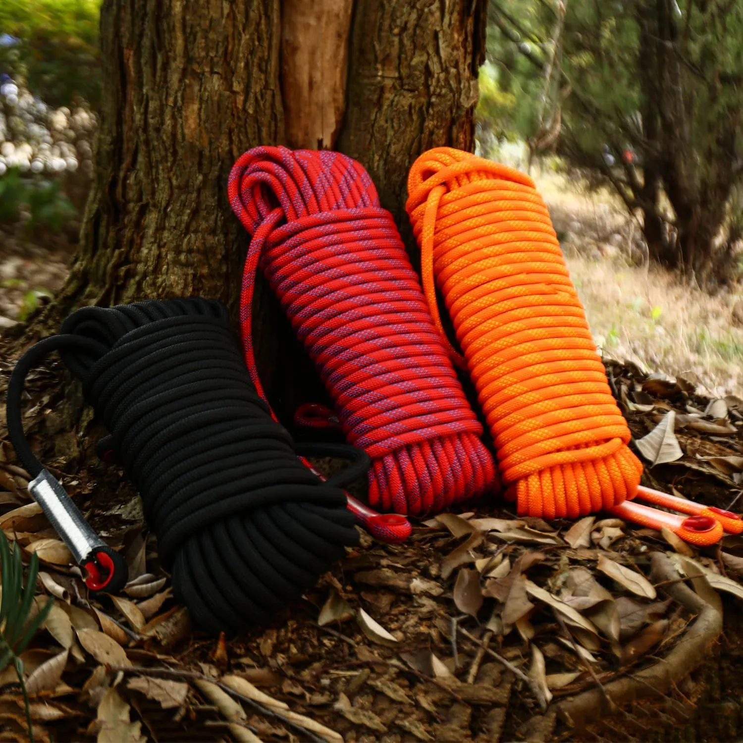 Red 196Ft (60m) 10mm Polyester Static Climbing Rope - Outdoor Rock Climbing & Rappelling Rope