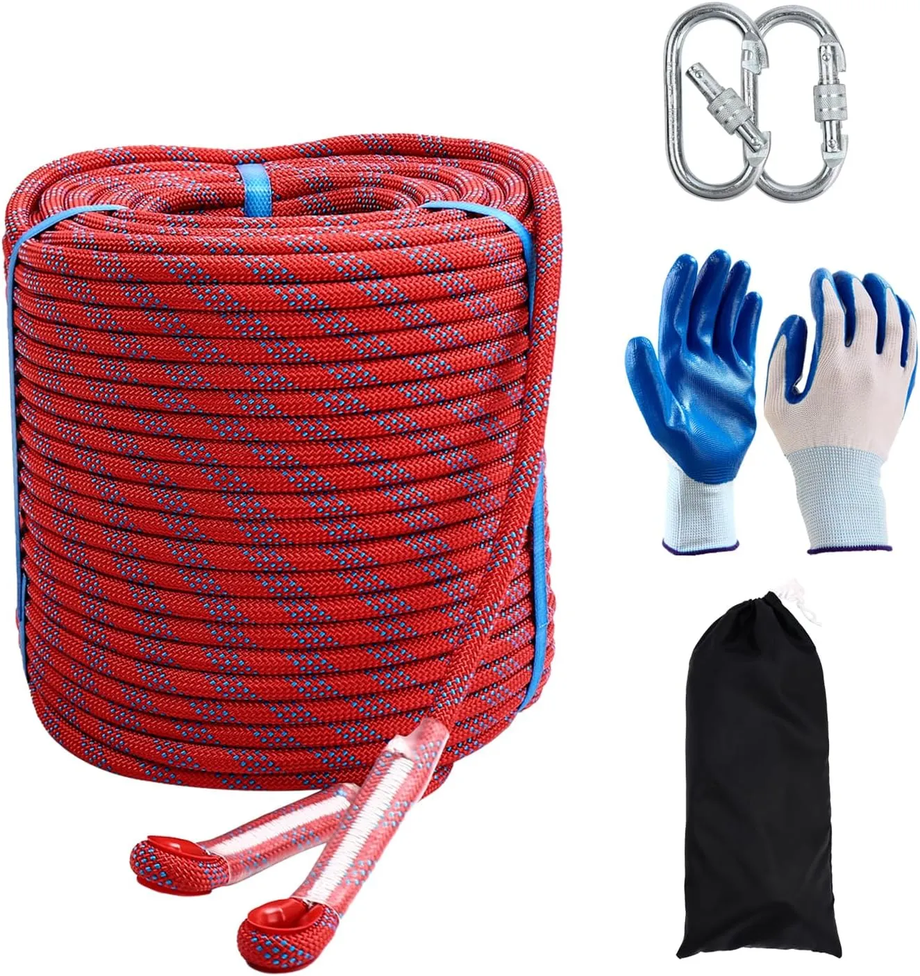 Red 196Ft (60m) 10mm Polyester Static Climbing Rope - Outdoor Rock Climbing & Rappelling Rope
