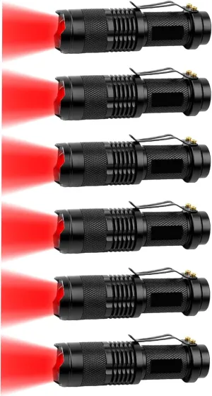 Red LED Flashlight - Single Mode Zoomable Torch with Clip for Hunting, Astronomy, Night Vision, and Climbing (6)