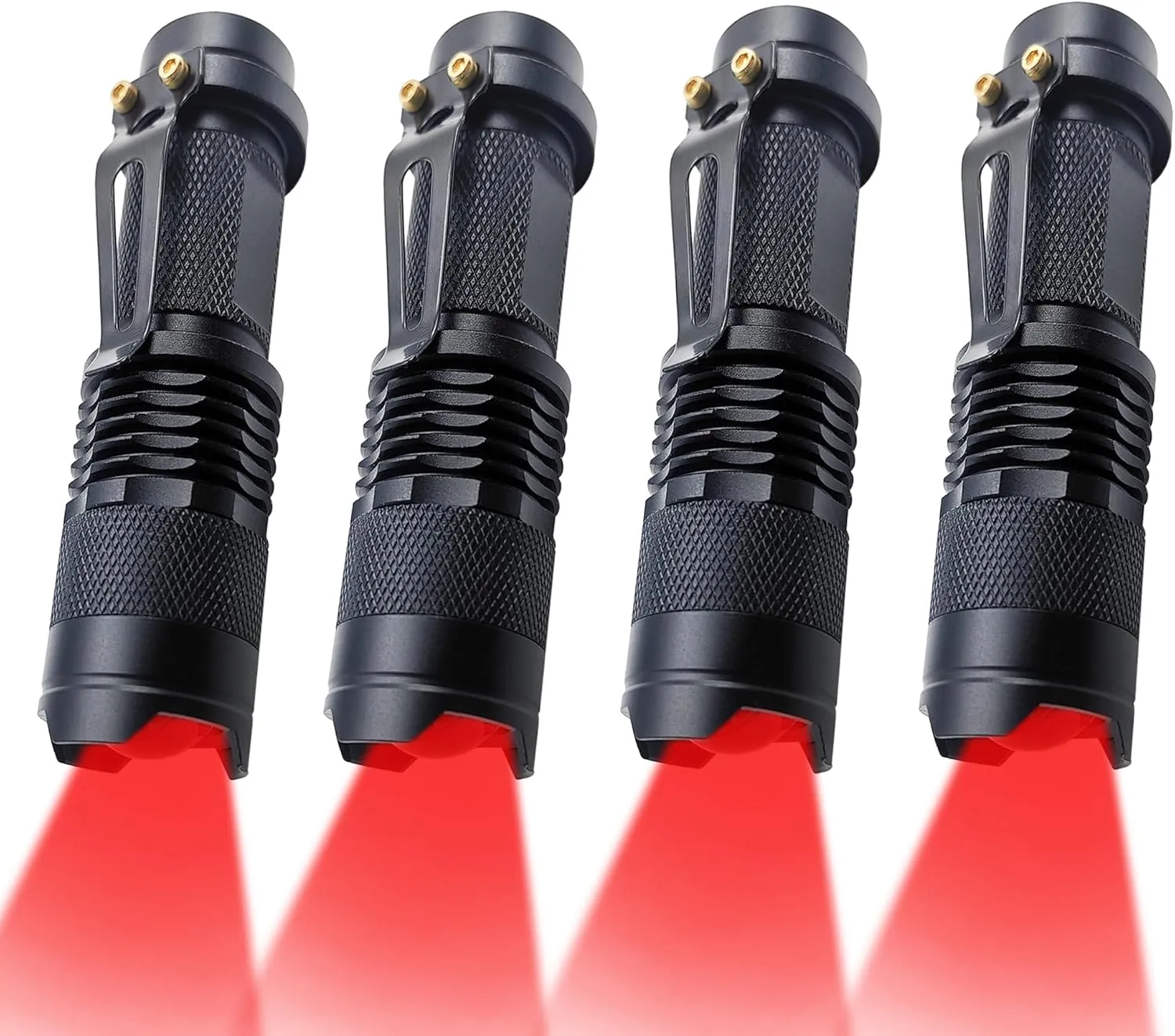 Red Light Flashlight, Single Mode Lightweight Adjustable Focus Portable Red LED Flashlights for Night Hunting Astronomy Aviation，4-Pack