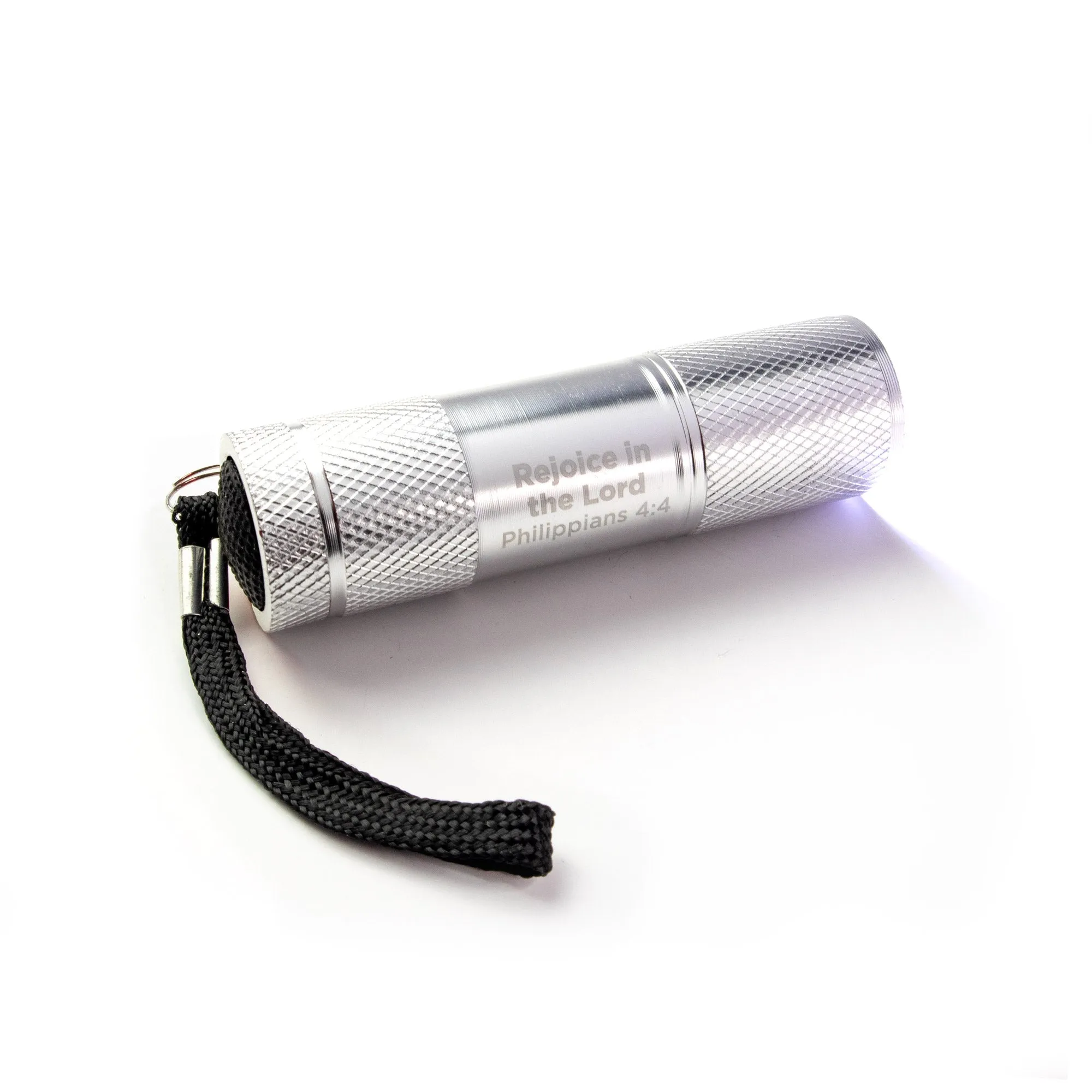 Rejoice in the Lord – Silver 9 LED Flashlight Keychain