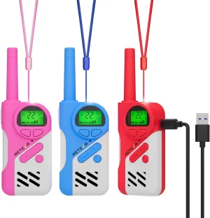 Retevis EZTalk 70 Kids Toys for 6-12 Year Old Girls Boys, Rechargeable Walkie Talkies for Kids, 2 Way Radio Toy with Safety Mode, Birthday Gifts for Outside Camping Game Hiking 3 Pcs
