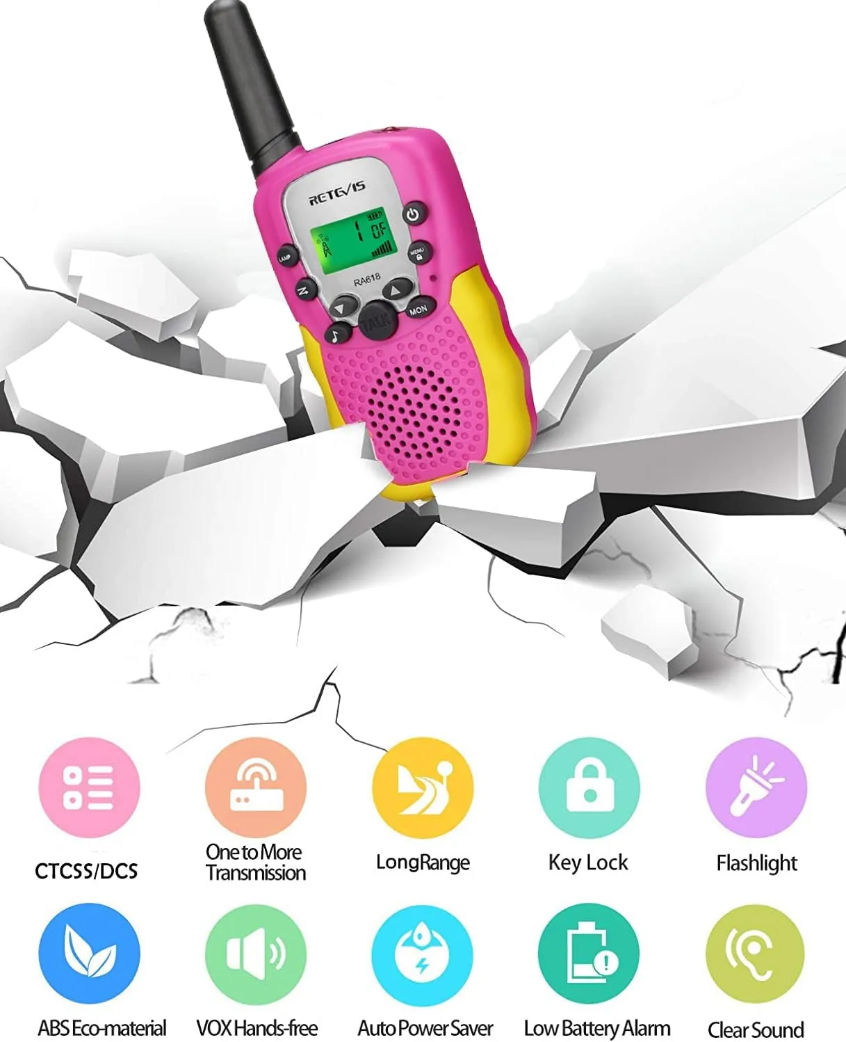 Retevis RA18 Kids Walkie Talkies, Walkie Talkie Toys for 6-12 Year Old Girls Boys, 22 CH, Long Range, Built-in Flashlight, Girls Birthday Gifts,Outdoor Garden Camping Family Trip(Pink 2 Pack)