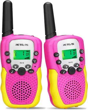 Retevis RA18 Kids Walkie Talkies, Walkie Talkie Toys for 6-12 Year Old Girls Boys, 22 CH, Long Range, Built-in Flashlight, Girls Birthday Gifts,Outdoor Garden Camping Family Trip(Pink 2 Pack)