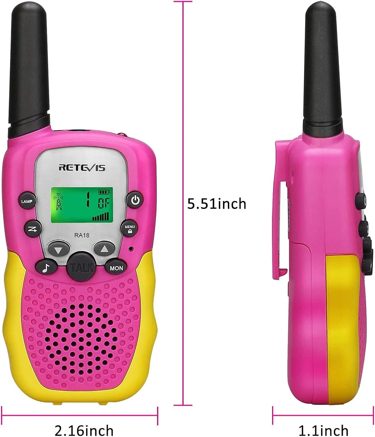 Retevis RA18 Kids Walkie Talkies, Walkie Talkie Toys for 6-12 Year Old Girls Boys, 22 CH, Long Range, Built-in Flashlight, Girls Birthday Gifts,Outdoor Garden Camping Family Trip(Pink 2 Pack)