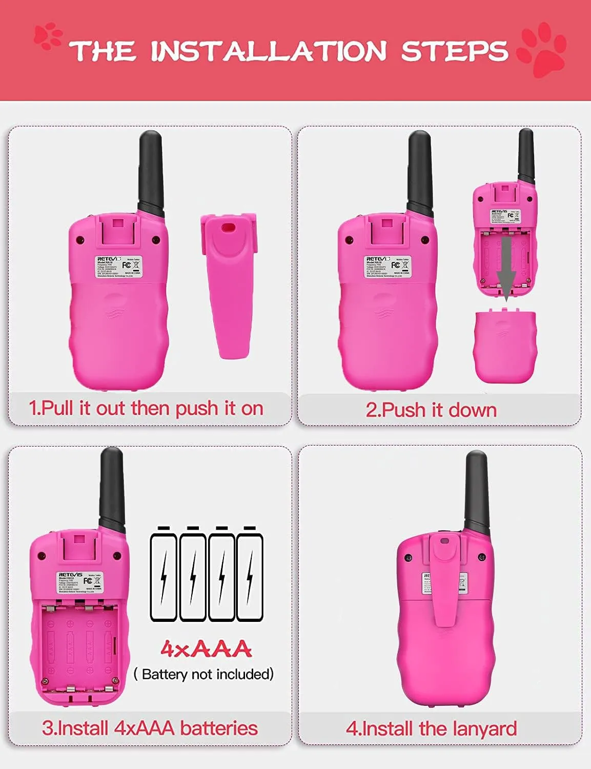 Retevis RA18 Kids Walkie Talkies, Walkie Talkie Toys for 6-12 Year Old Girls Boys, 22 CH, Long Range, Built-in Flashlight, Girls Birthday Gifts,Outdoor Garden Camping Family Trip(Pink 2 Pack)