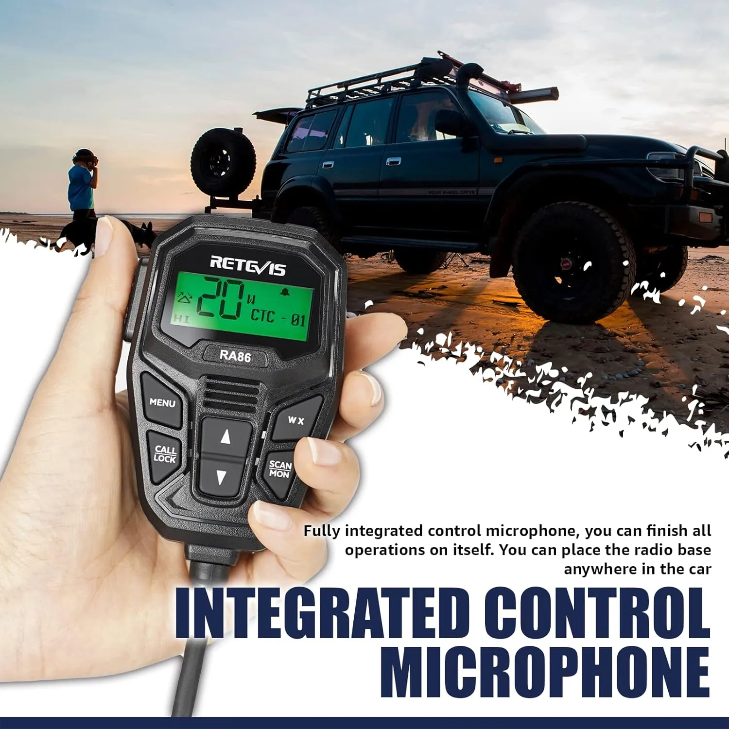 Retevis RA86 GMRS Mobile Radio, GMRS Radio with Antenna, NOAA 30 Channel Repeater, Easy to Install with Full Hardware, Mobile Two Way Radio, for Offroad Jeep