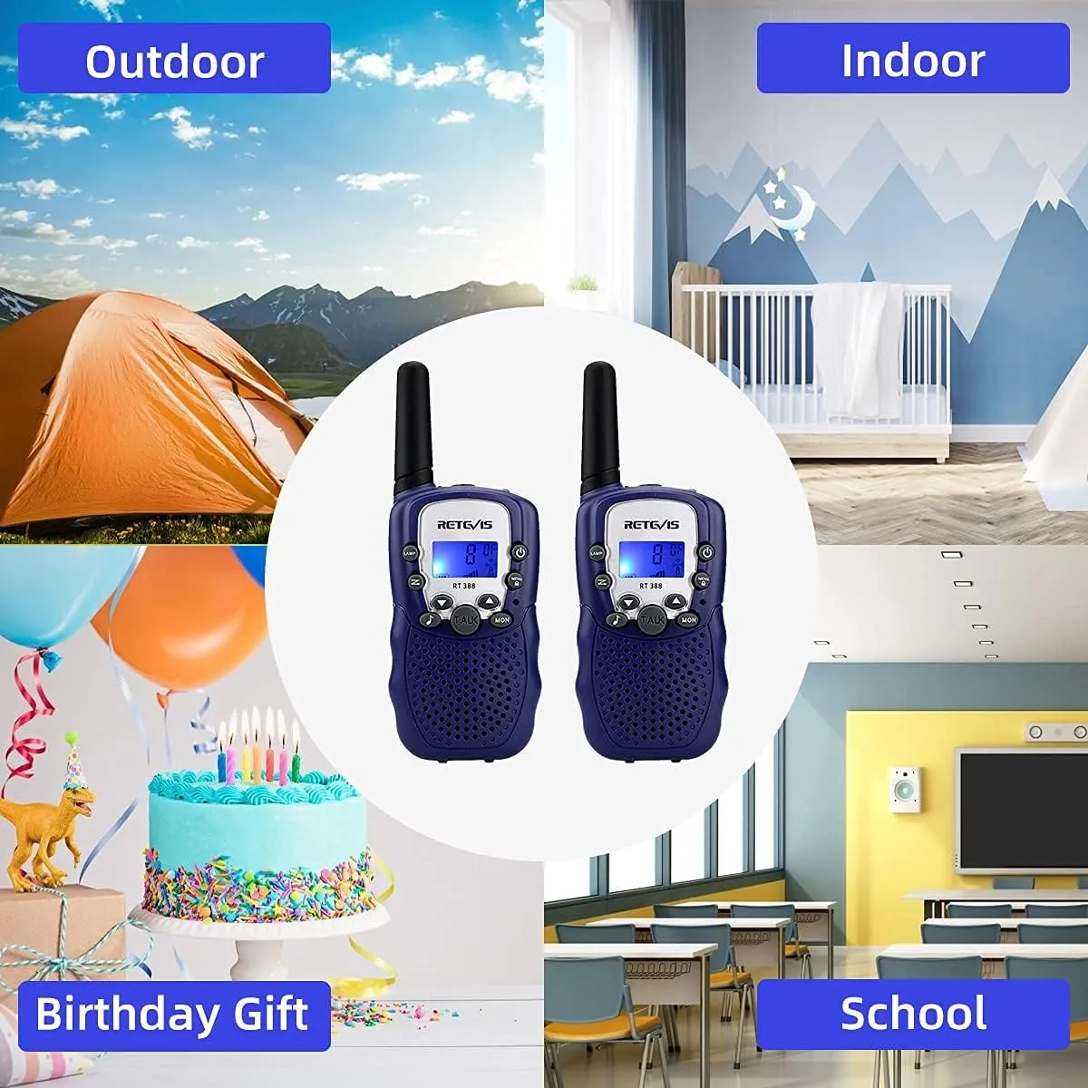 Retevis RT-388 Walkie Talkies for Kids,22 CH VOX Long Range Toy Walkie Talkie for Boys Girls Aged 6-12,Portable Ideal Gifts,Outdoor Camping Hiking (Blue,2 Pack)