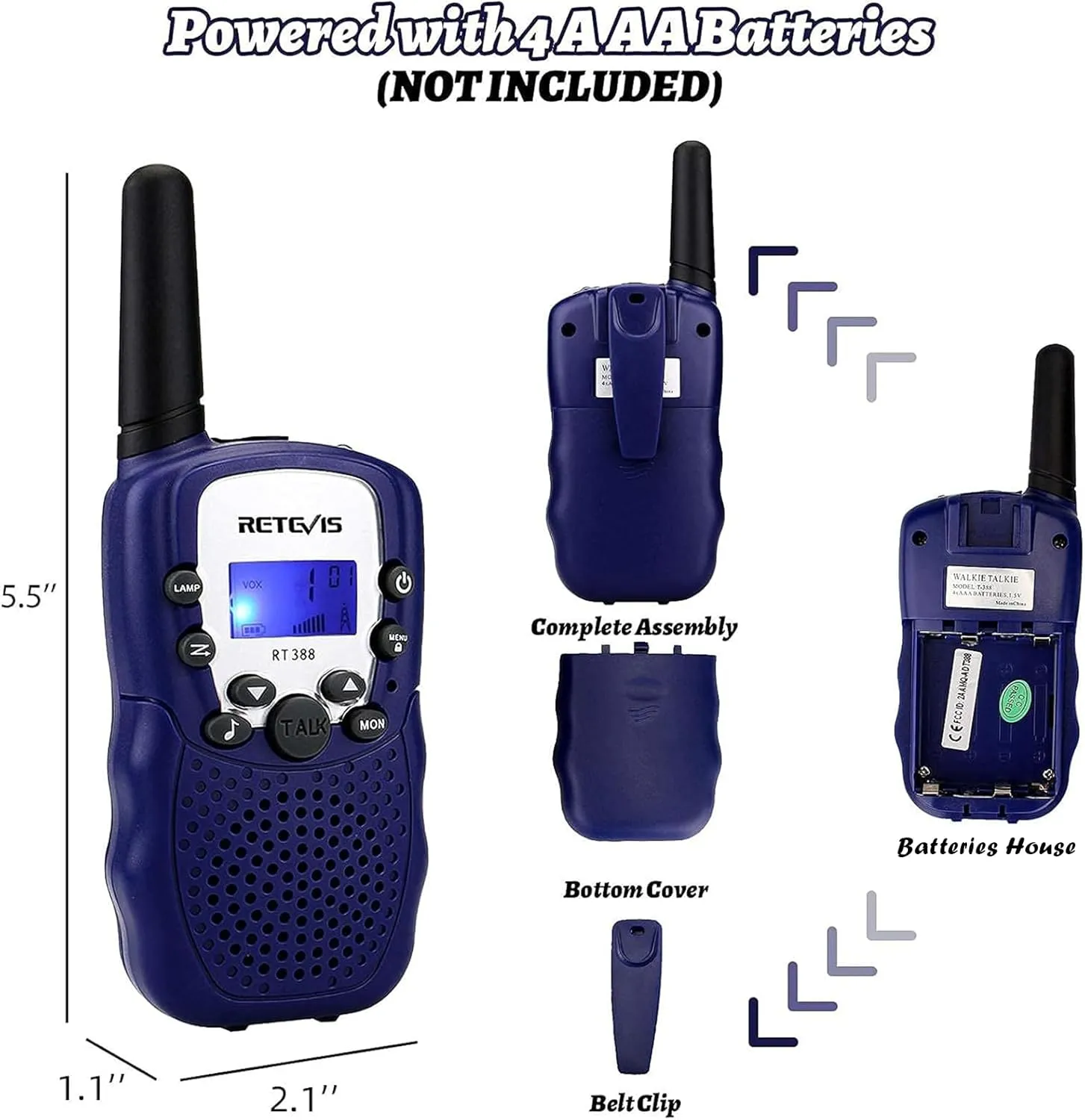 Retevis RT-388 Walkie Talkies for Kids,22 CH VOX Long Range Toy Walkie Talkie for Boys Girls Aged 6-12,Portable Ideal Gifts,Outdoor Camping Hiking (Blue,2 Pack)