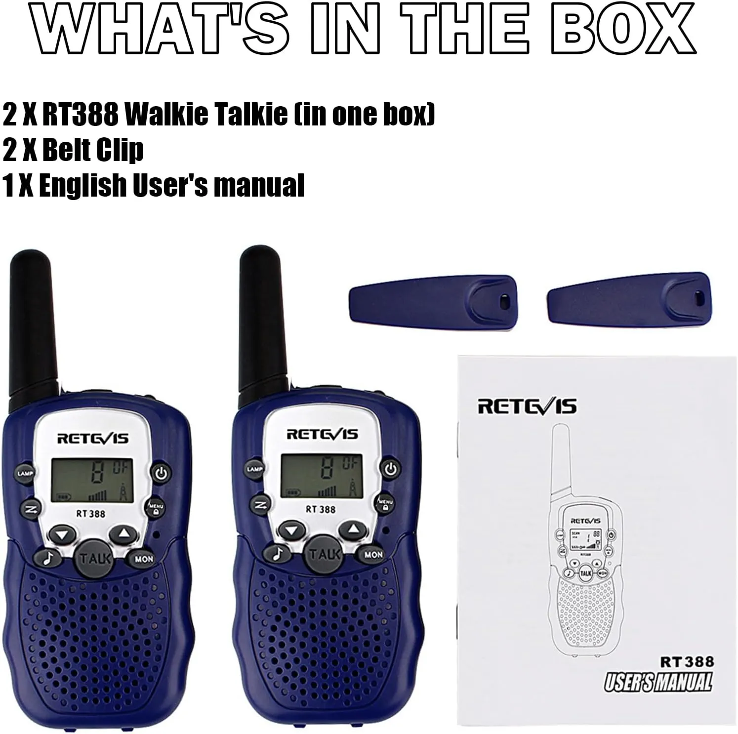 Retevis RT-388 Walkie Talkies for Kids,22 CH VOX Long Range Toy Walkie Talkie for Boys Girls Aged 6-12,Portable Ideal Gifts,Outdoor Camping Hiking (Blue,2 Pack)