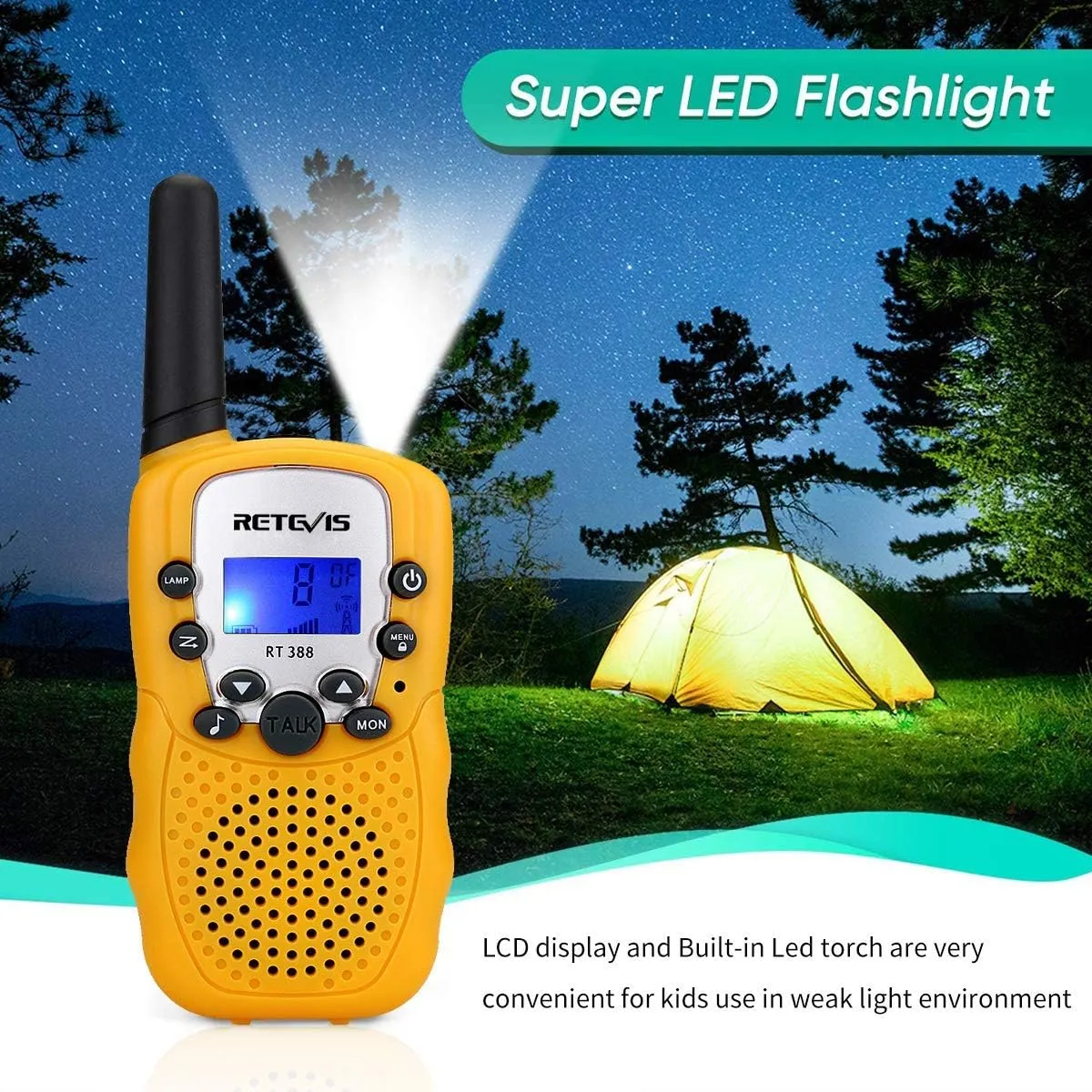 Retevis RT388 Kids Walkie Talkies,Toys Gifts for 6-12 Year Old Girls Boys,Long Range Toy Walkie Talkie,Birthday Gifts Outdoor Camping(Yellow 1 Pair)