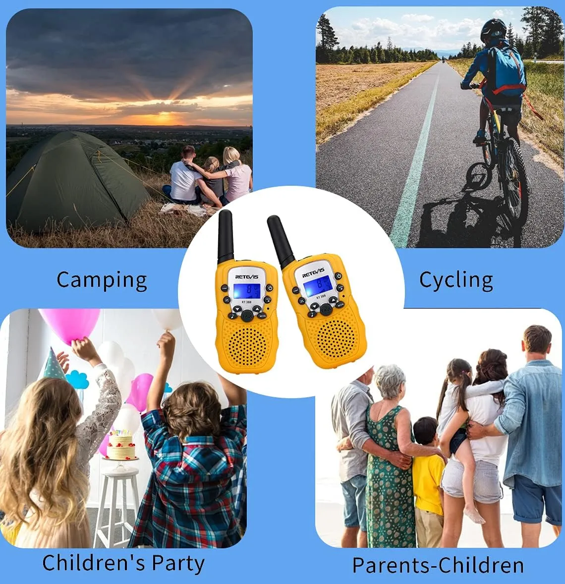 Retevis RT388 Kids Walkie Talkies,Toys Gifts for 6-12 Year Old Girls Boys,Long Range Toy Walkie Talkie,Birthday Gifts Outdoor Camping(Yellow 1 Pair)