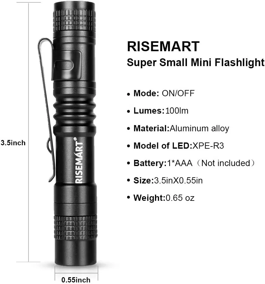 RISEMART Keychain Flashlight, Small Mini Pocket Led Pen Light Super Bright EDC Waterproof 3.5inch Portable with Clip and AAA Battery (Pack of 4) for Inspection, Hiking, Camping