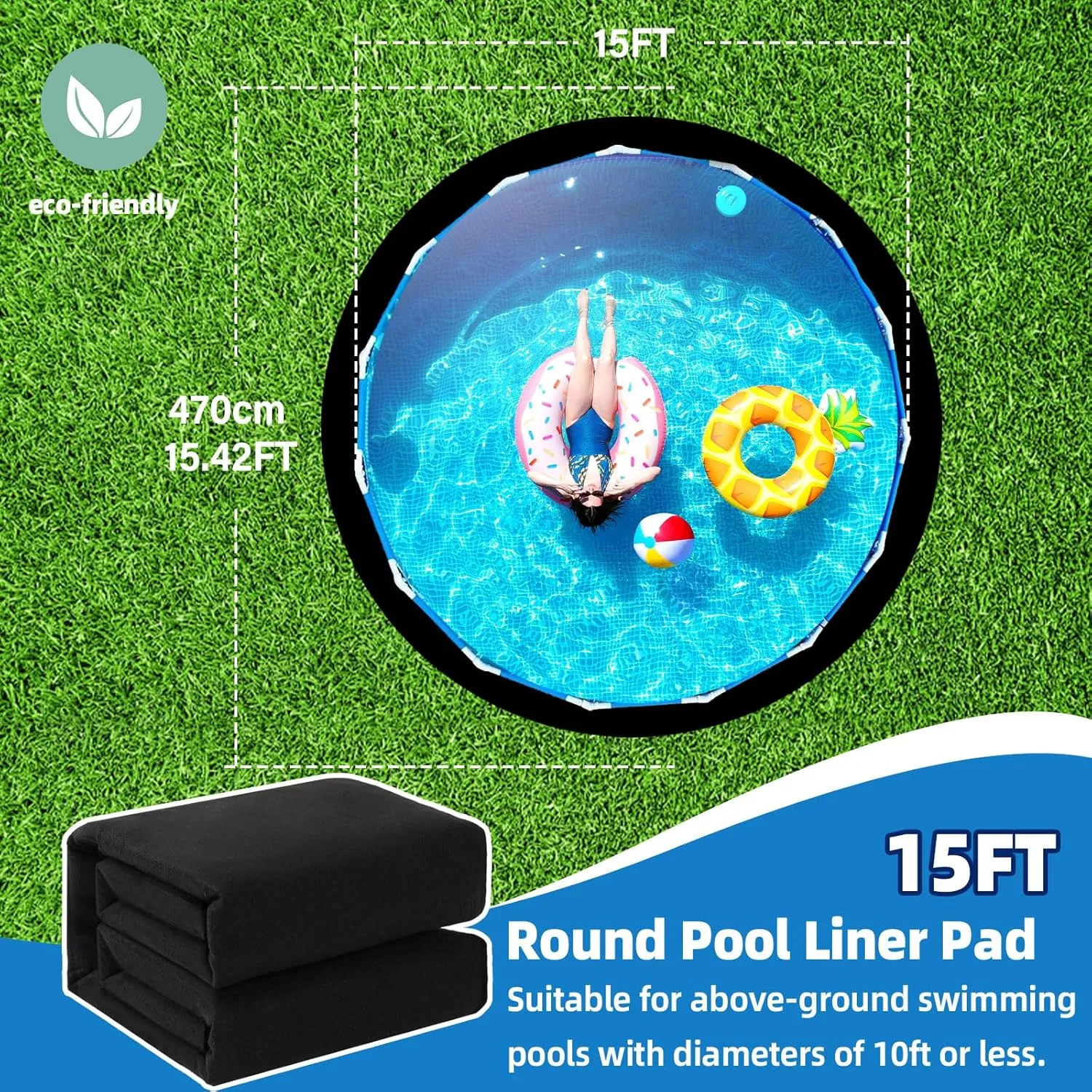 Safana 15ft Pool Liner Pad, Round Pool Pad for Above Ground Pool, Under Pool Mat, Swimming Pool Padding Accessories, Durable Puncture Protection Eco-Friendly Extend Liner Life