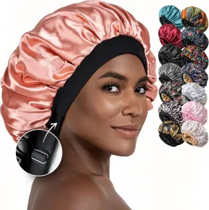 Satin Bonnet Adjustable Sleeping Silk Bonnet Black Women Men Double Layer Satin Silk Sleep Cap Hair Wrap Large Curly Hair