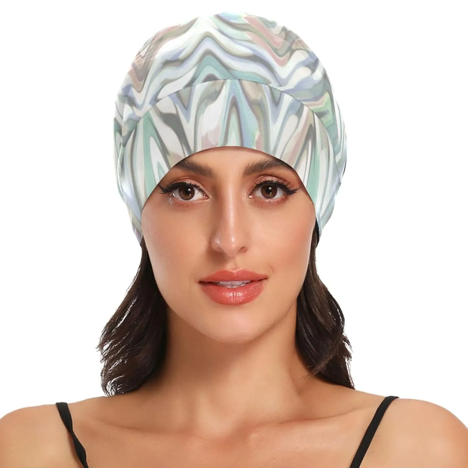 Satin Bonnet Wrap for Sleeping - Lined Sleep Cap for Curly Hair Women & Men - Abstract Zigzag