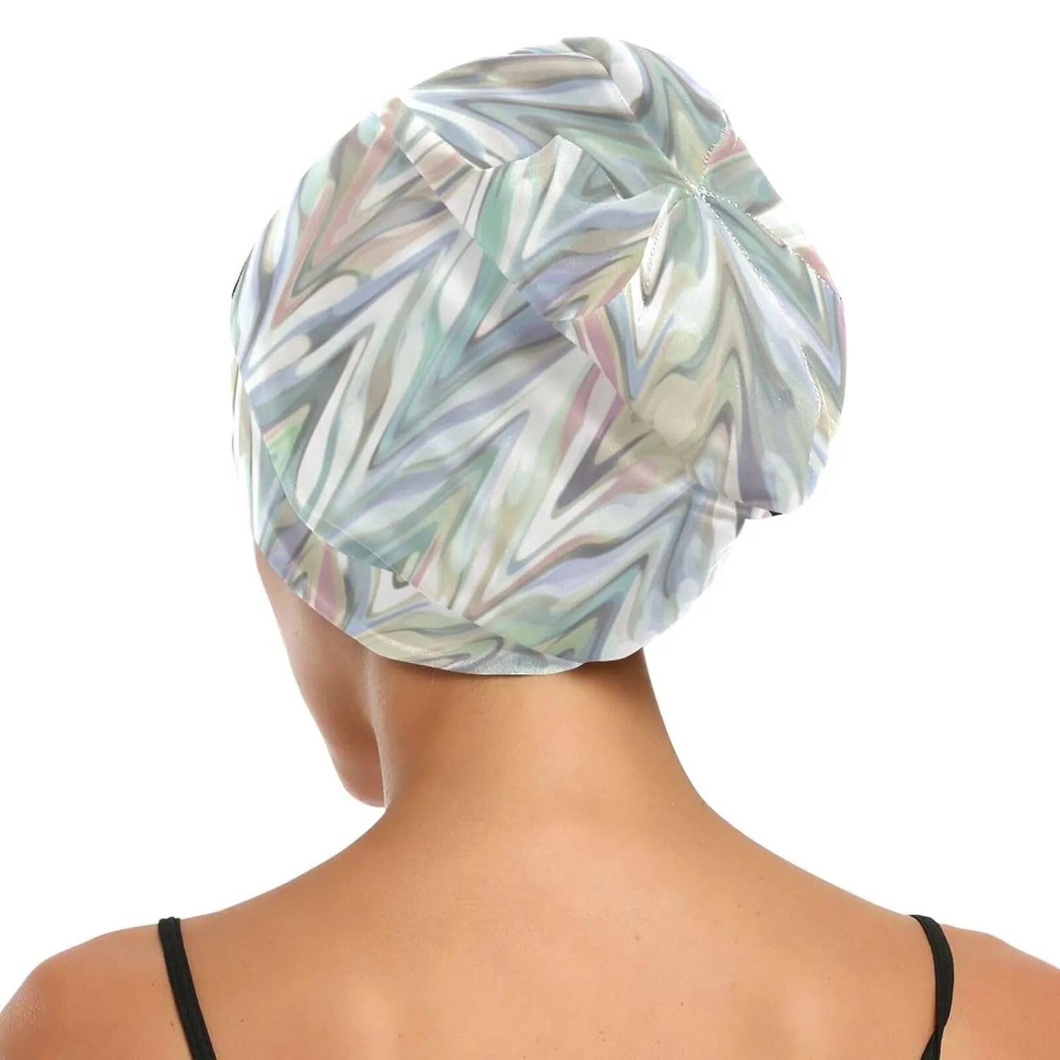 Satin Bonnet Wrap for Sleeping - Lined Sleep Cap for Curly Hair Women & Men - Abstract Zigzag