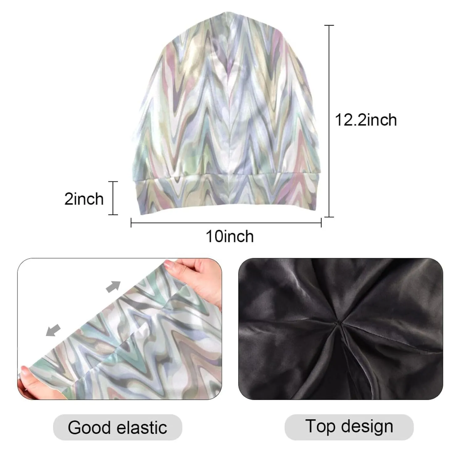 Satin Bonnet Wrap for Sleeping - Lined Sleep Cap for Curly Hair Women & Men - Abstract Zigzag