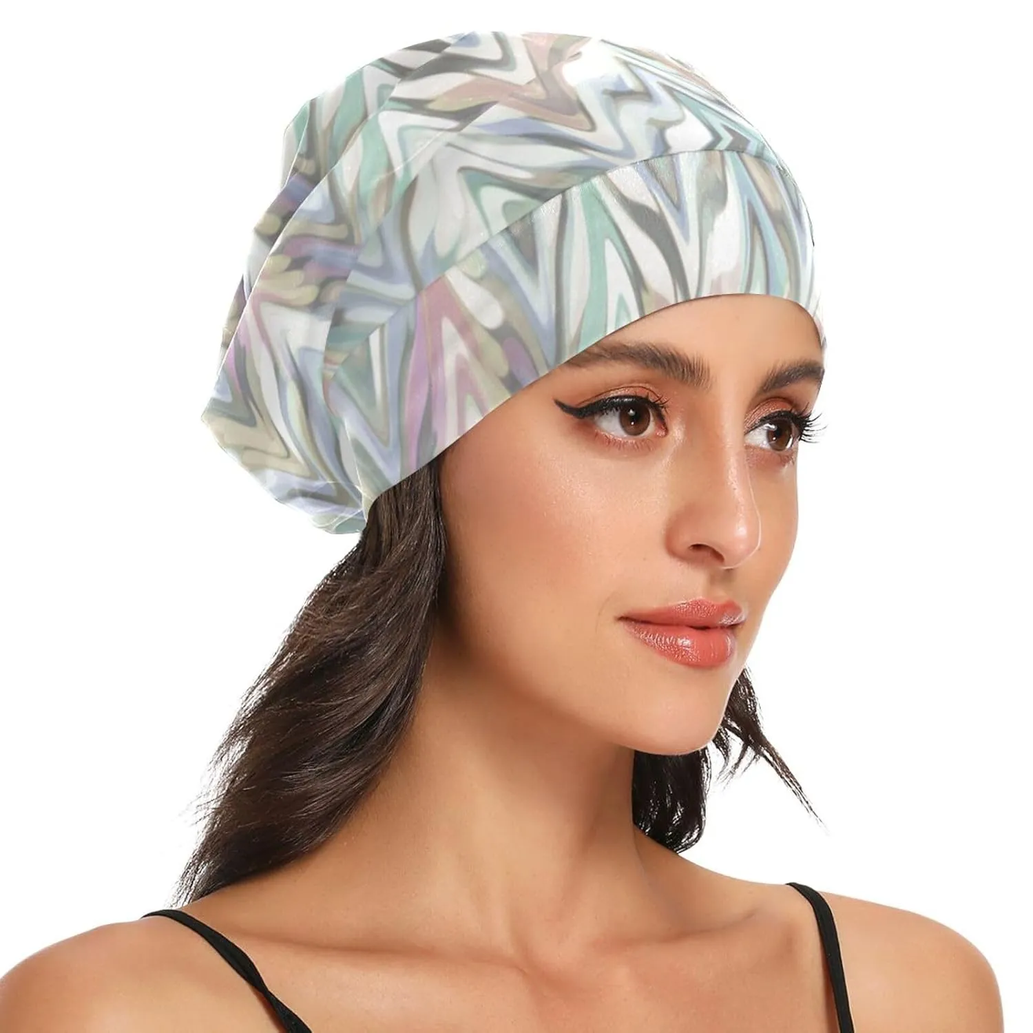 Satin Bonnet Wrap for Sleeping - Lined Sleep Cap for Curly Hair Women & Men - Abstract Zigzag