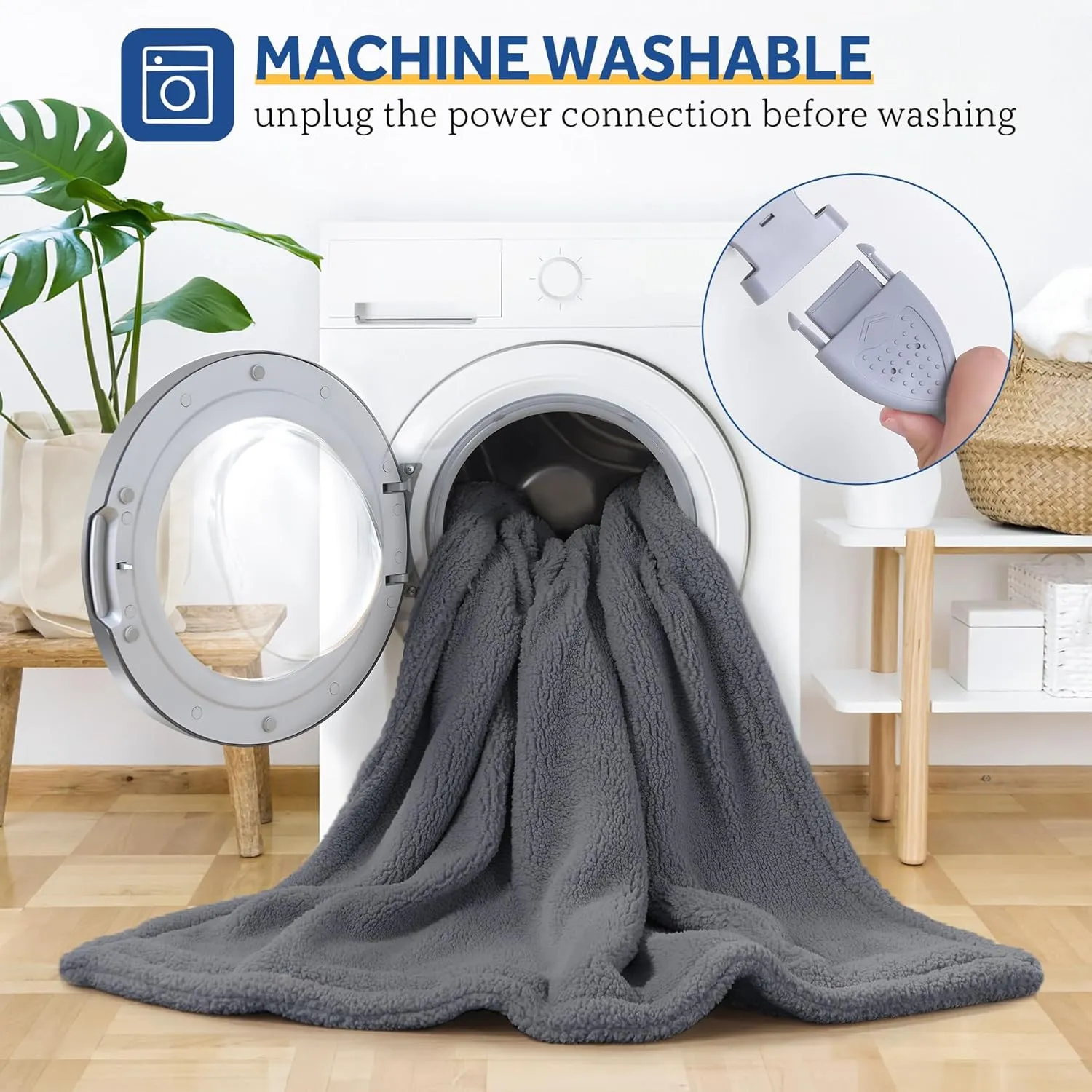 SEALY Electric Blanket Heated Throw 50"x60" Soft Double Sherpa Super Cozy with 6 Fast Heating Levels & 2-10 Hours Auto-Off, Over-Heat Protection, Machine Washable, Dark Grey