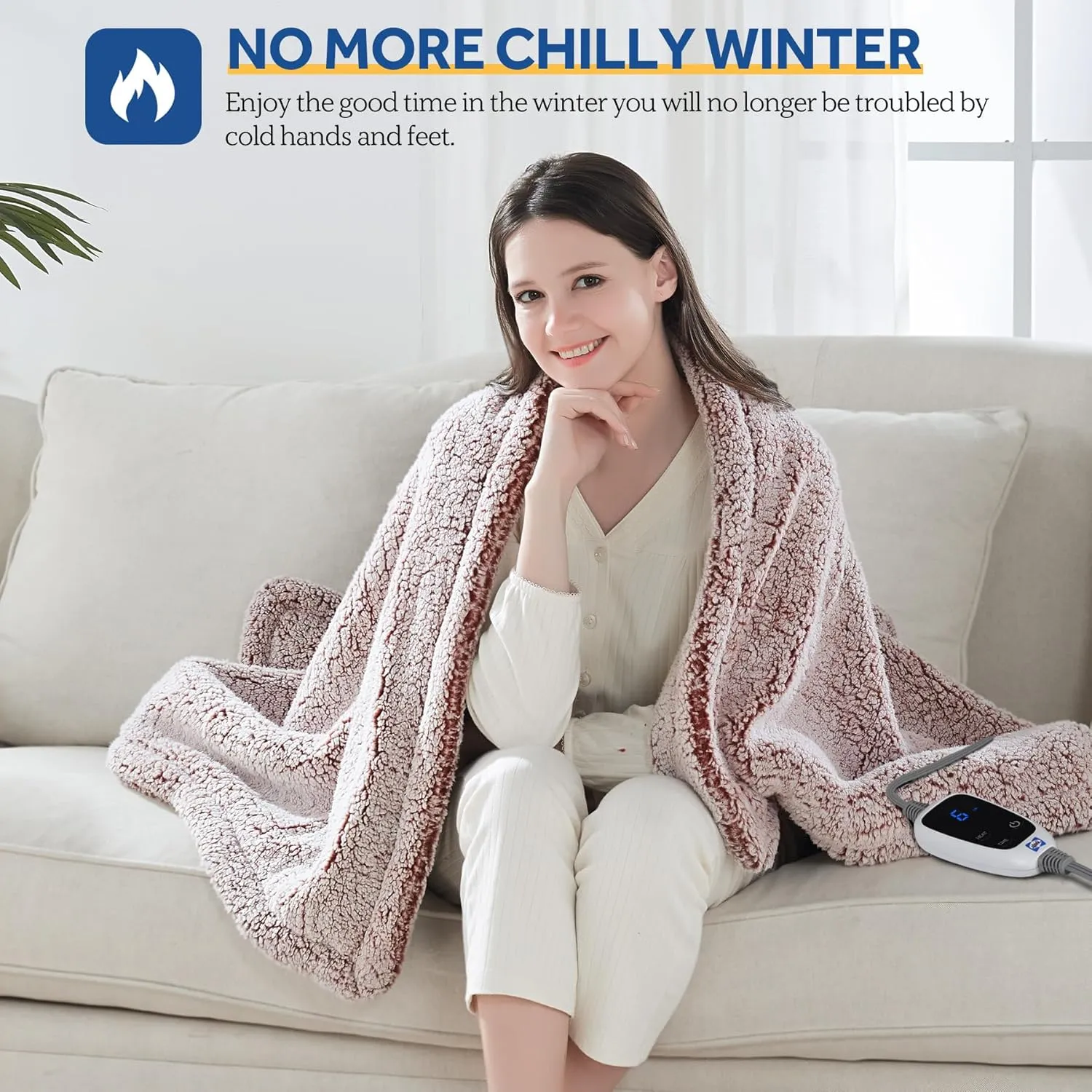 Sealy Electric Blanket Heated Throw 50"x60" Soft Double Sherpa Super Cozy with 6 Fast Heating Levels & 2-10 Hours Auto-Off, Over-Heat Protection, Machine Washable, Rust Red