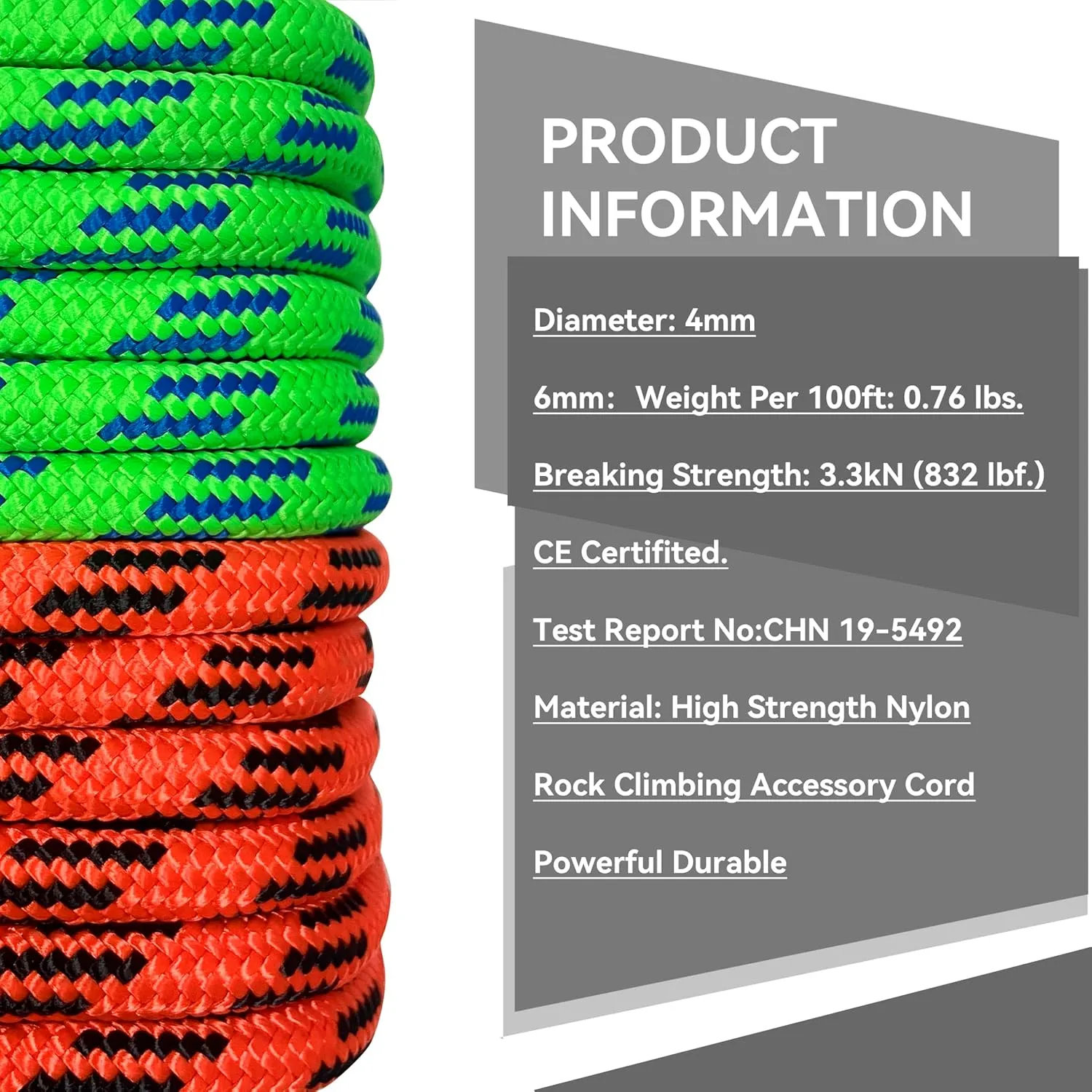SEAMUS 4mm Prusik Accessory Cord 30M (100ft) Rock Static Climbing Rope High Tensile Strength Rock Climbing Accessories Cord Double Braid Nylon Cord for Mountain Tree Climbing, Canyoneering,Fire Rescue