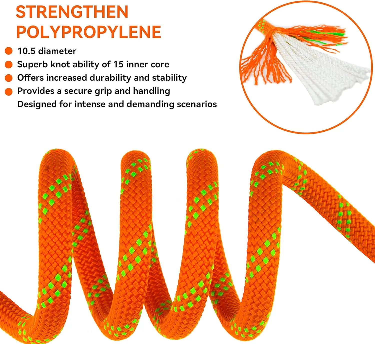 SEAMUS Static Rope 10.5mm UIAA Rappelling Rope 45M (150ft) Static Line Nylon Kern Mantle Rope for Rock Climbing, Mountain Tree Climbing, Hauling, Rescue
